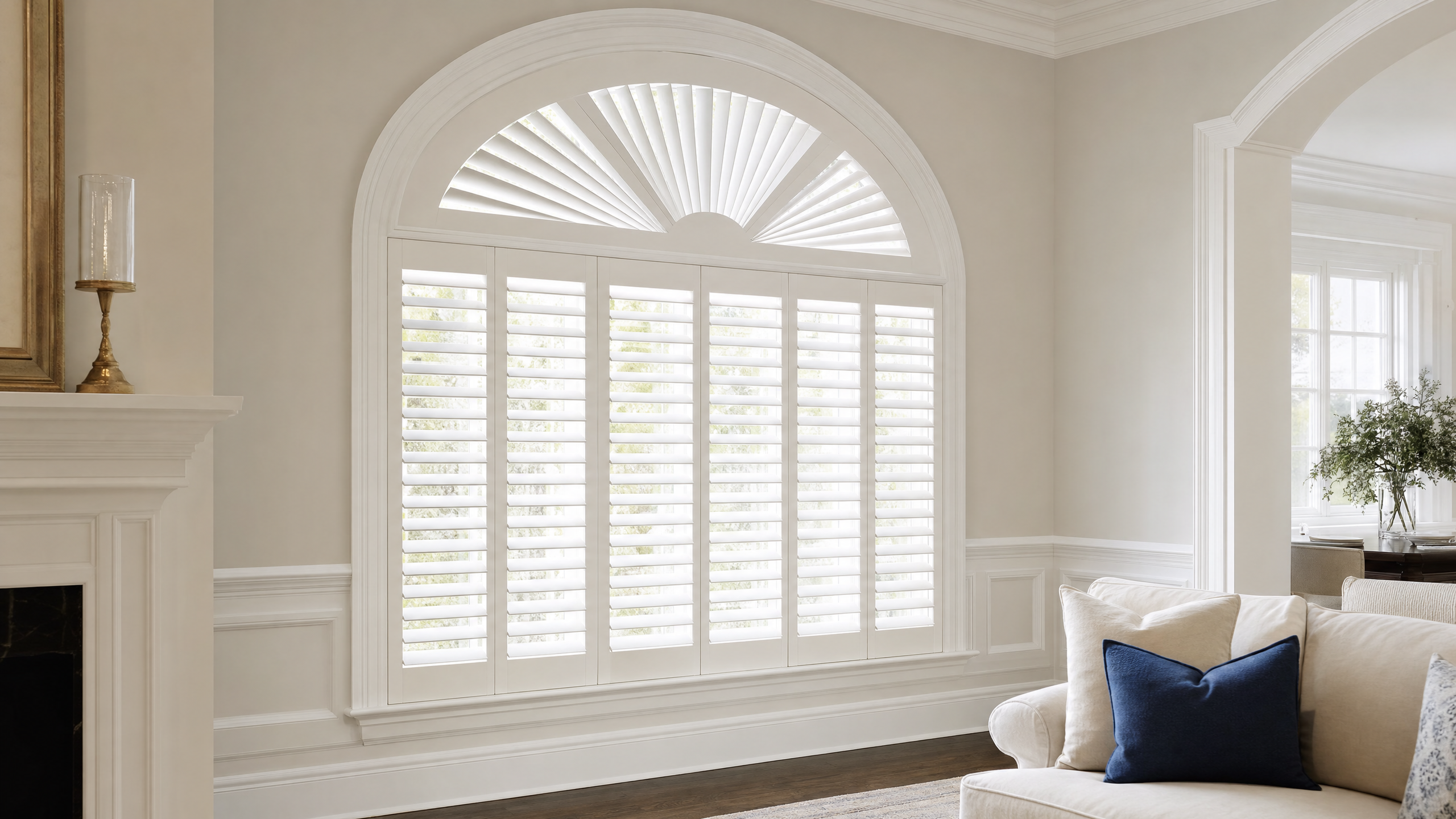 Arched Window Shutters shown in a Shenandoah Shutters Richmond-area home