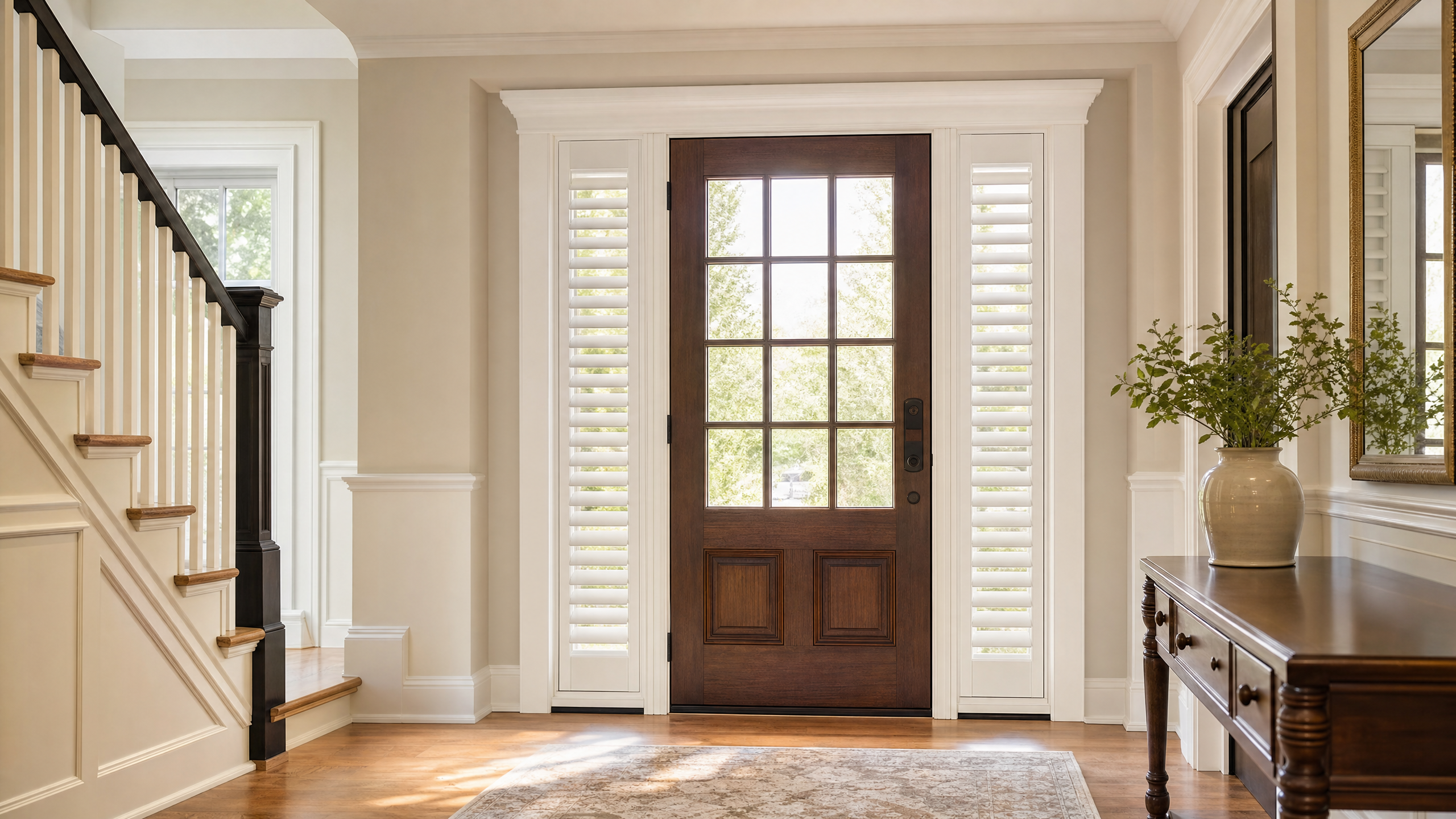 Sidelight Shutters shown in a Shenandoah Shutters Richmond-area home