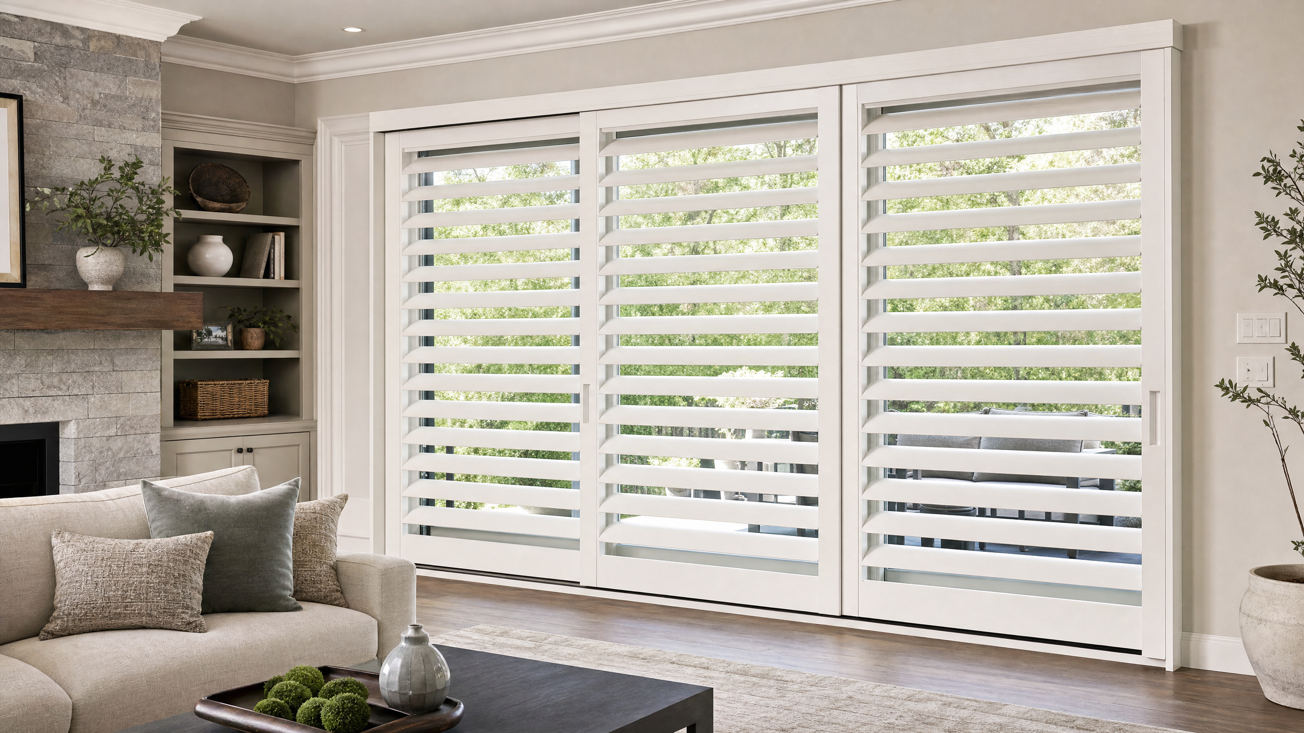 Sliding Door Shutters shown in a Shenandoah Shutters Richmond-area home