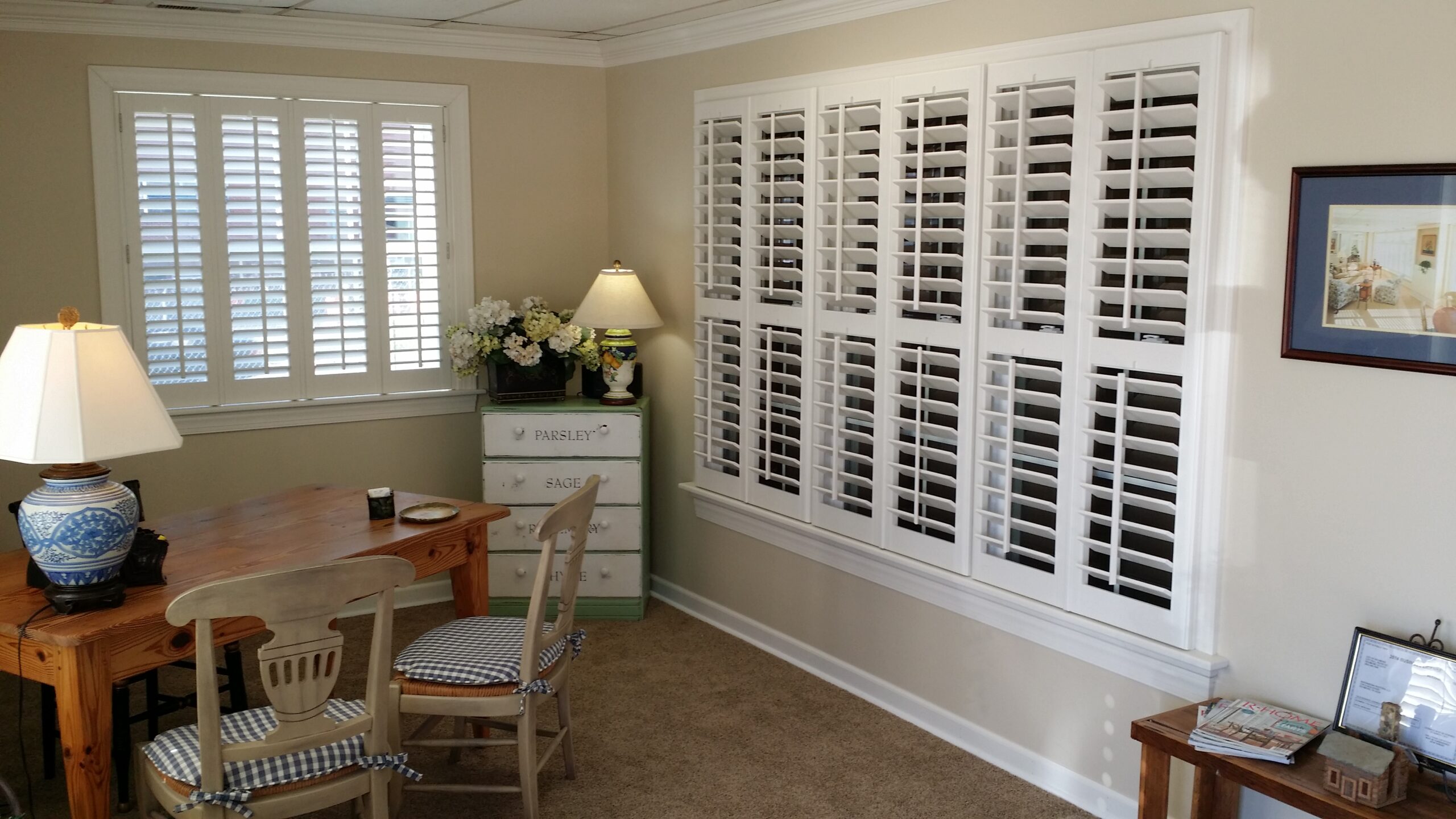 custom plantation shutters in an office room